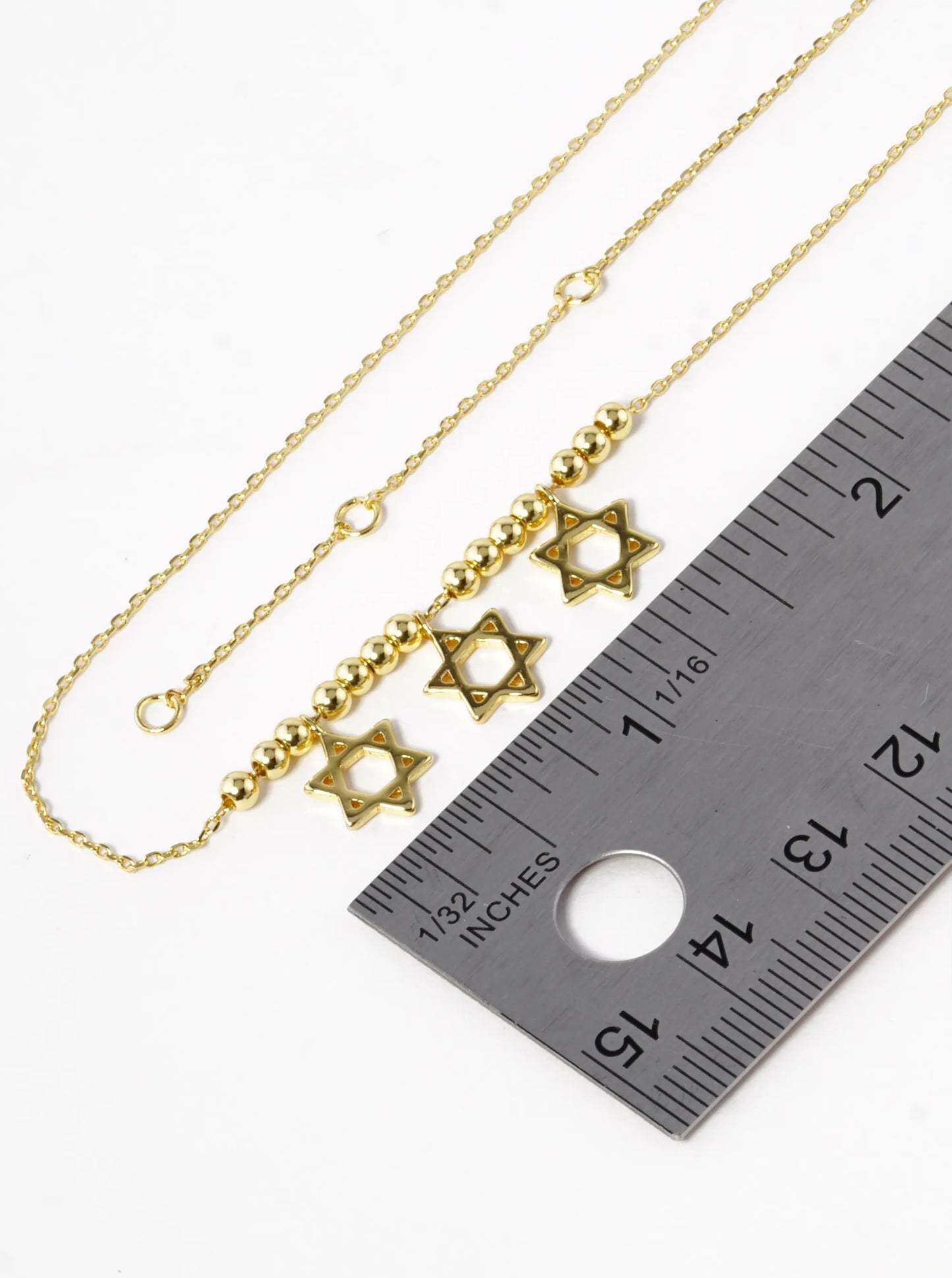 18k Gold Dipped Three Star Of David With Metallic Beads Necklace