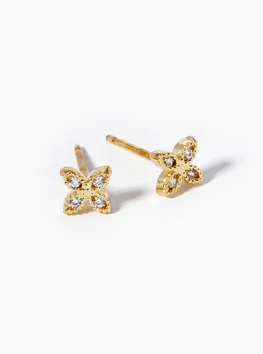 18k Gold Dipped Tiny CZ Pave Flower Post Stud Earrings