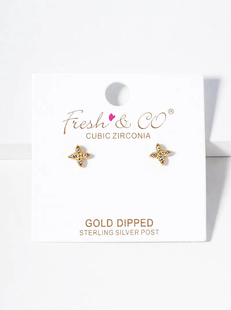 18k Gold Dipped Tiny CZ Pave Flower Post Stud Earrings