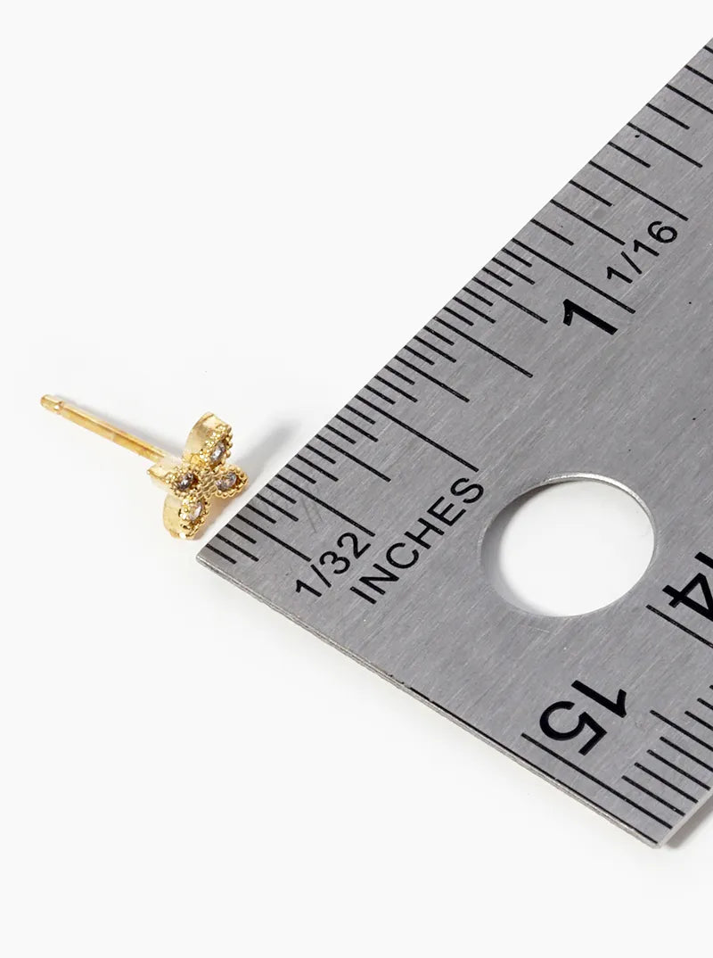 18k Gold Dipped Tiny CZ Pave Flower Post Stud Earrings