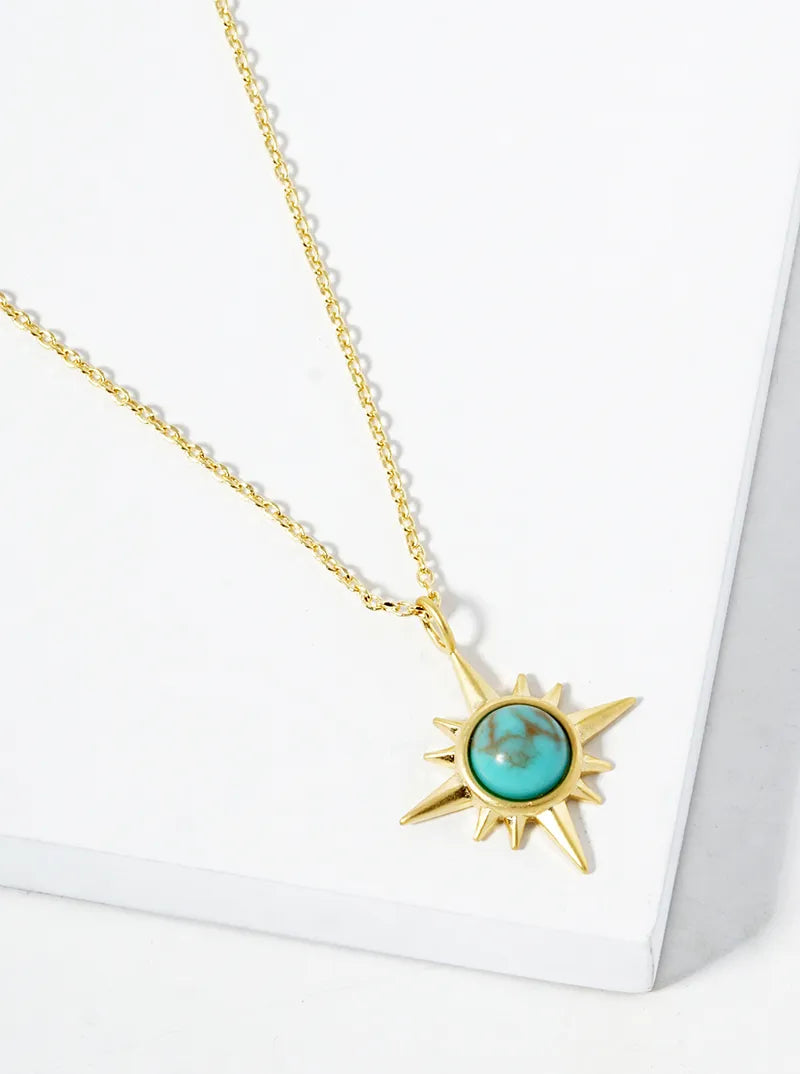 18k Gold Dipped Turquoise Sunburst Pendant Necklace