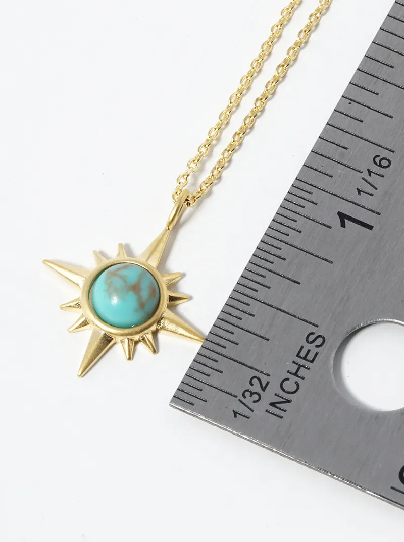 18k Gold Dipped Turquoise Sunburst Pendant Necklace