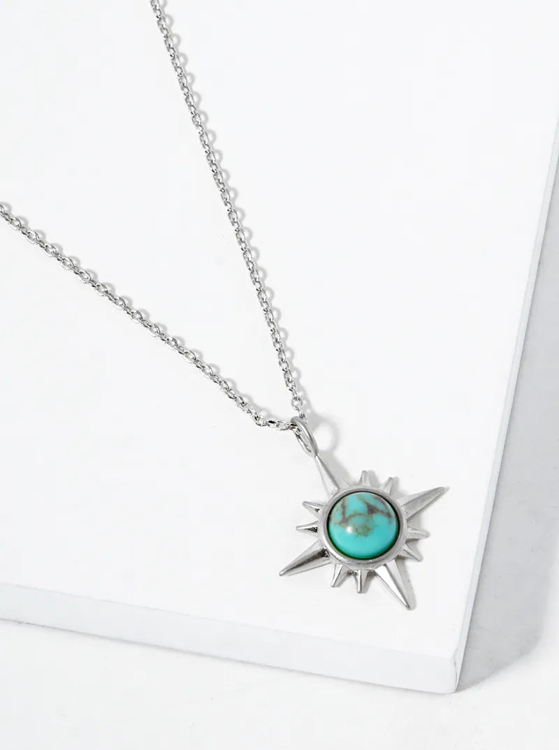 18k Gold Dipped Turquoise Sunburst Pendant Necklace