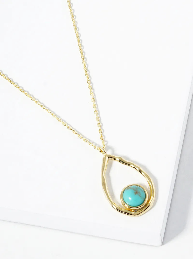 18k Gold Dipped Turquoise Teardrop Pendant Necklace