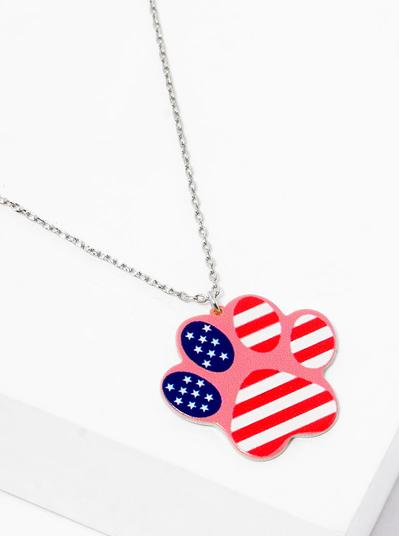 18k Gold Dipped US Flag Print Game Day Mascot Dog Paw Pendant Necklace