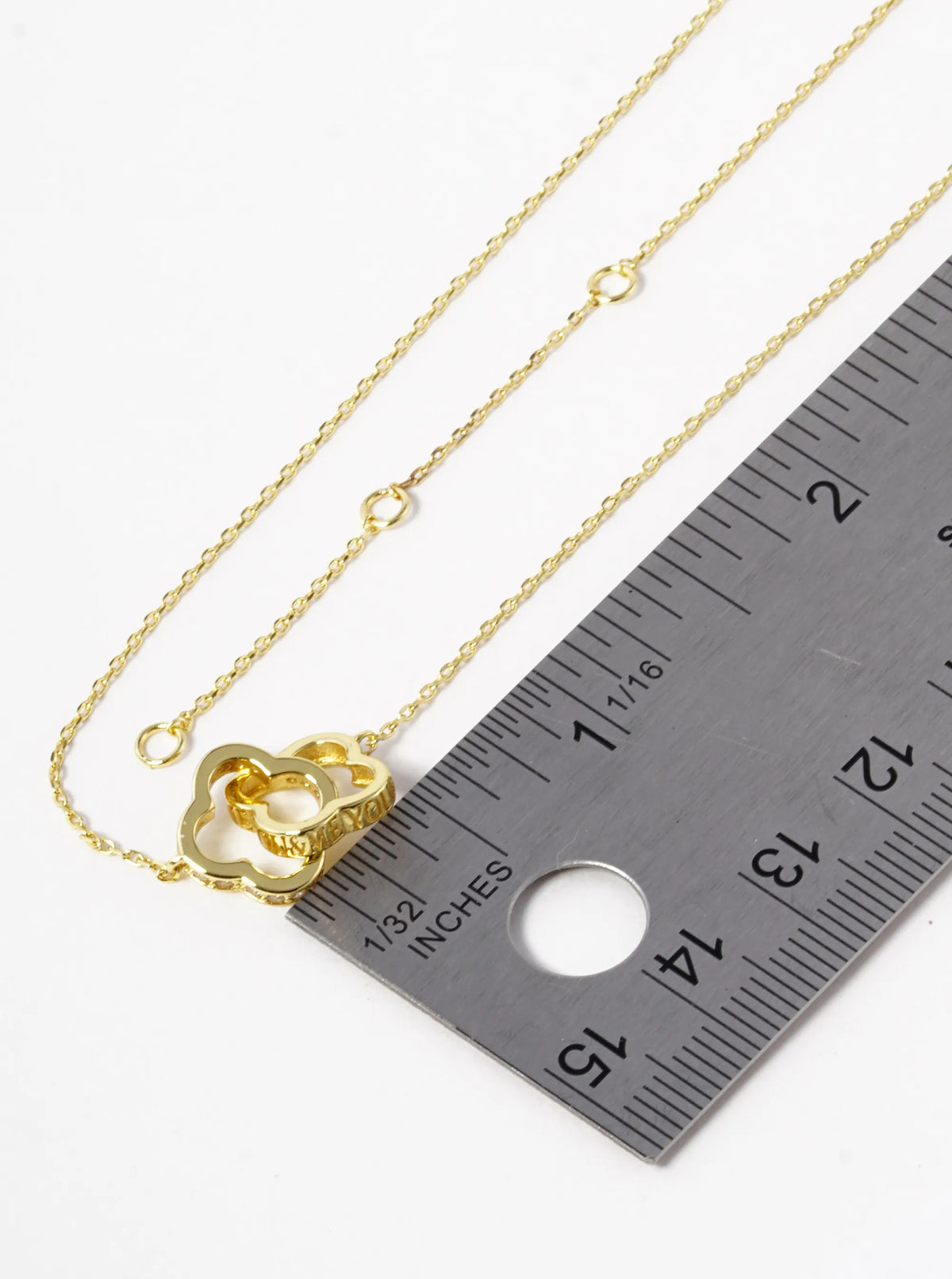 18k Gold Dipped You And Me Engraved CZ Pave Interlocking Quatrefoil Pendant Necklace