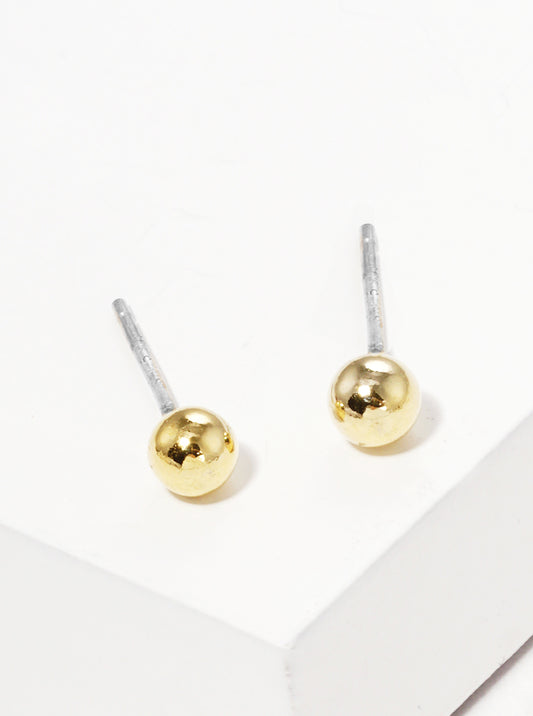 18k Gold Dipped 3mm Brass Ball Sterling Silver Post Stud Earrings
