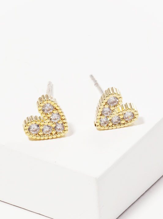 18k Gold Dipped 5mm Heart CZ Stone Sterling Silver Post Stud Earrings