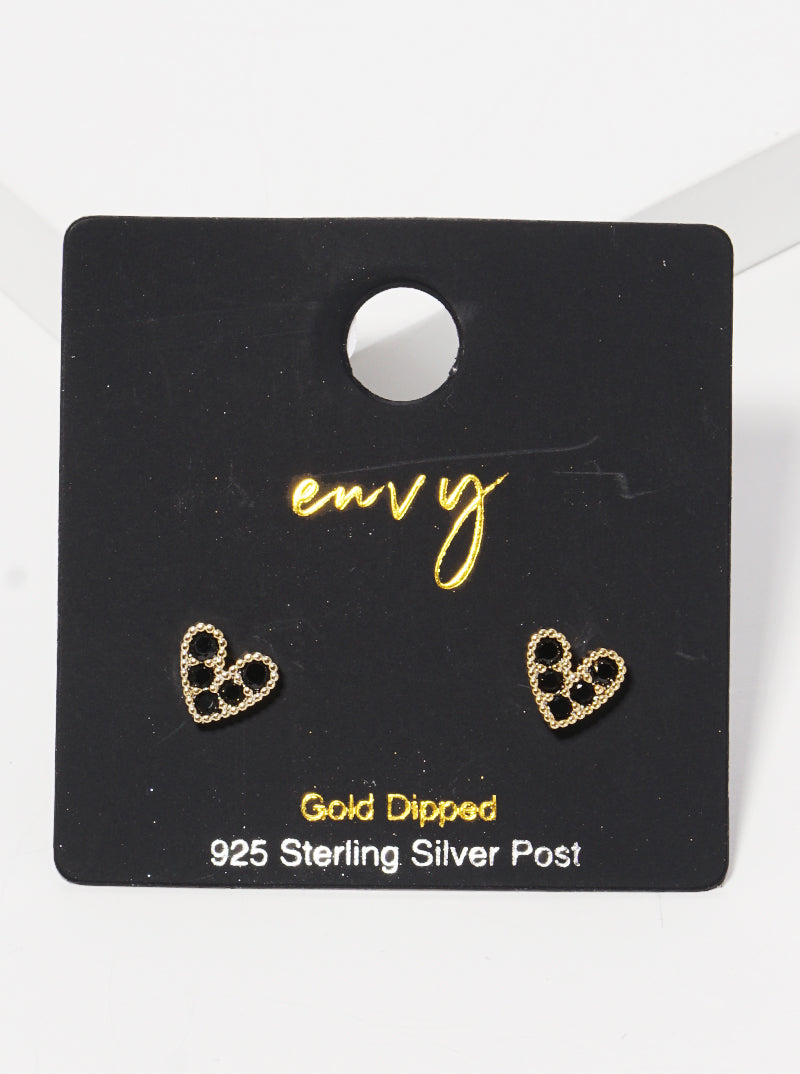 18k Gold Dipped 5mm Heart CZ Stone Sterling Silver Post Stud Earrings