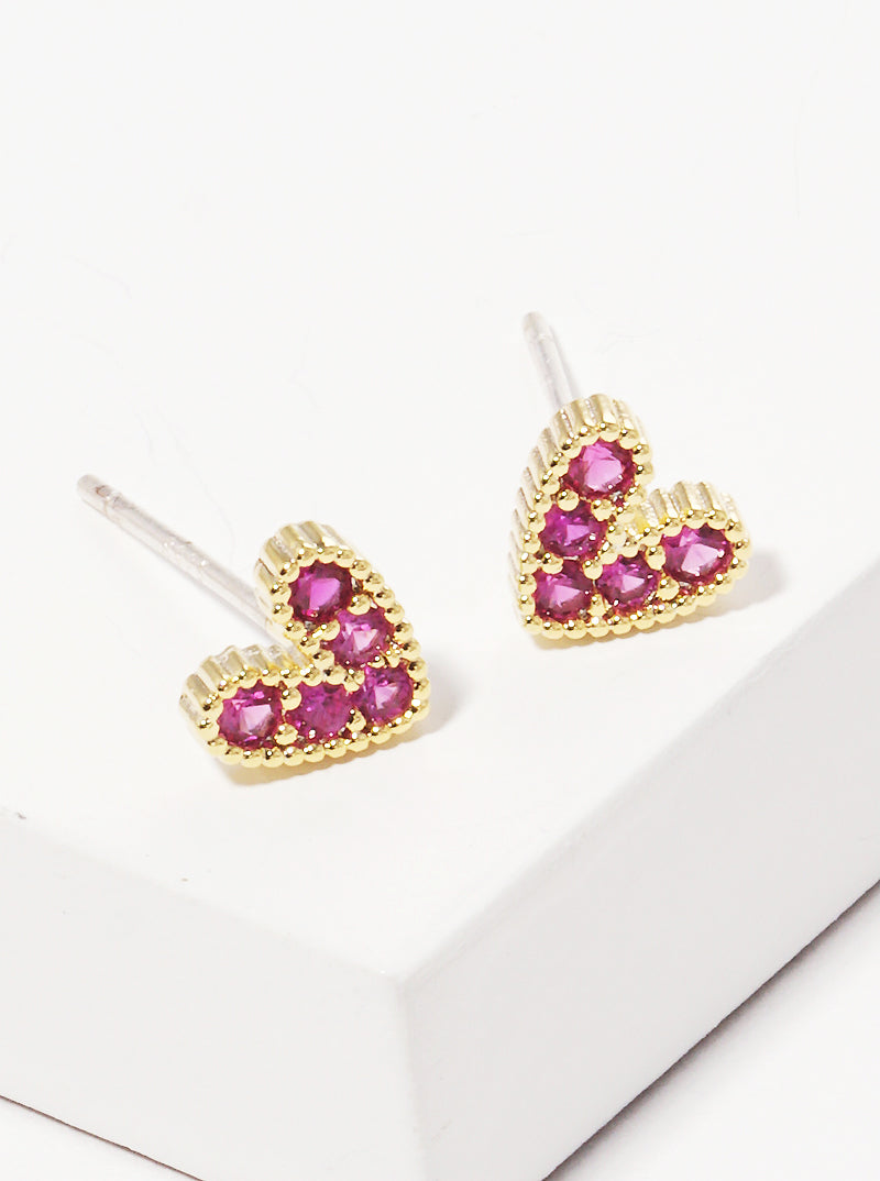 18k Gold Dipped 5mm Heart CZ Stone Sterling Silver Post Stud Earrings