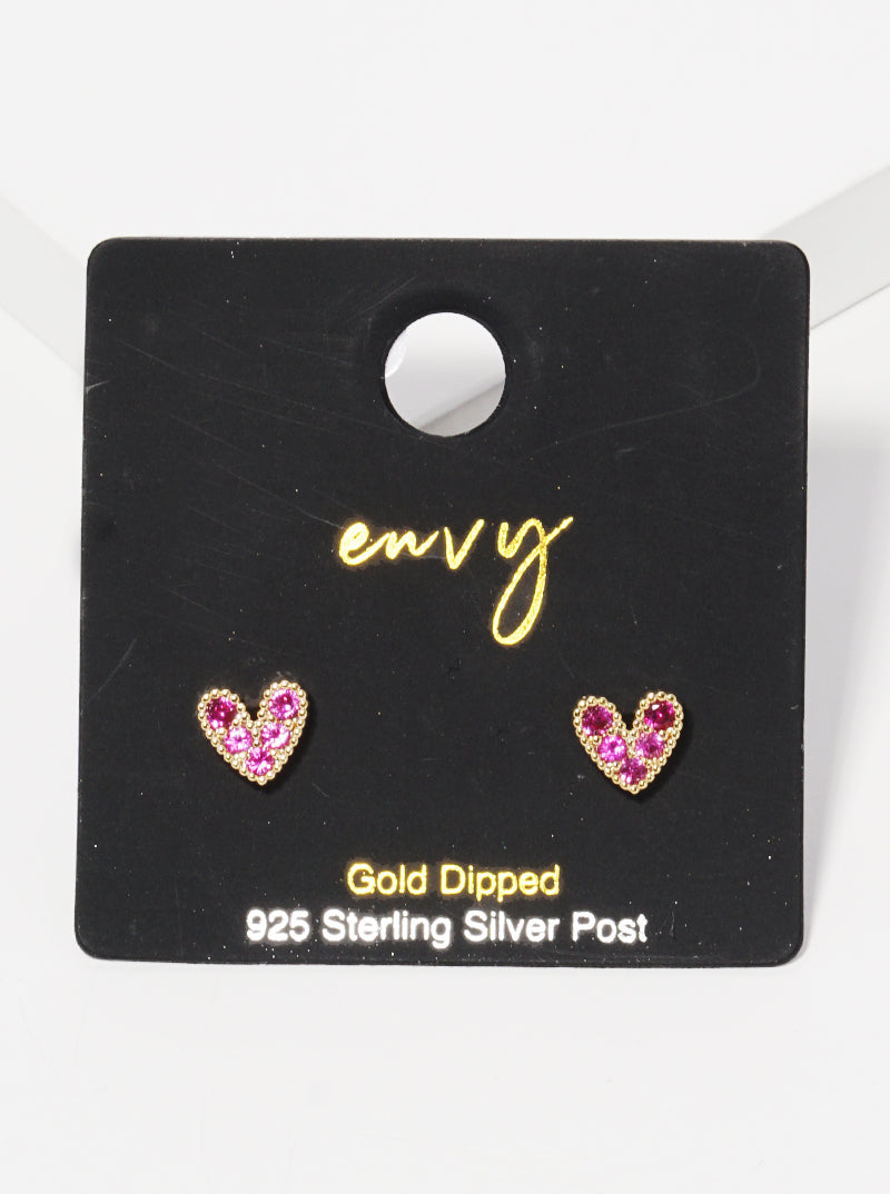 18k Gold Dipped 5mm Heart CZ Stone Sterling Silver Post Stud Earrings