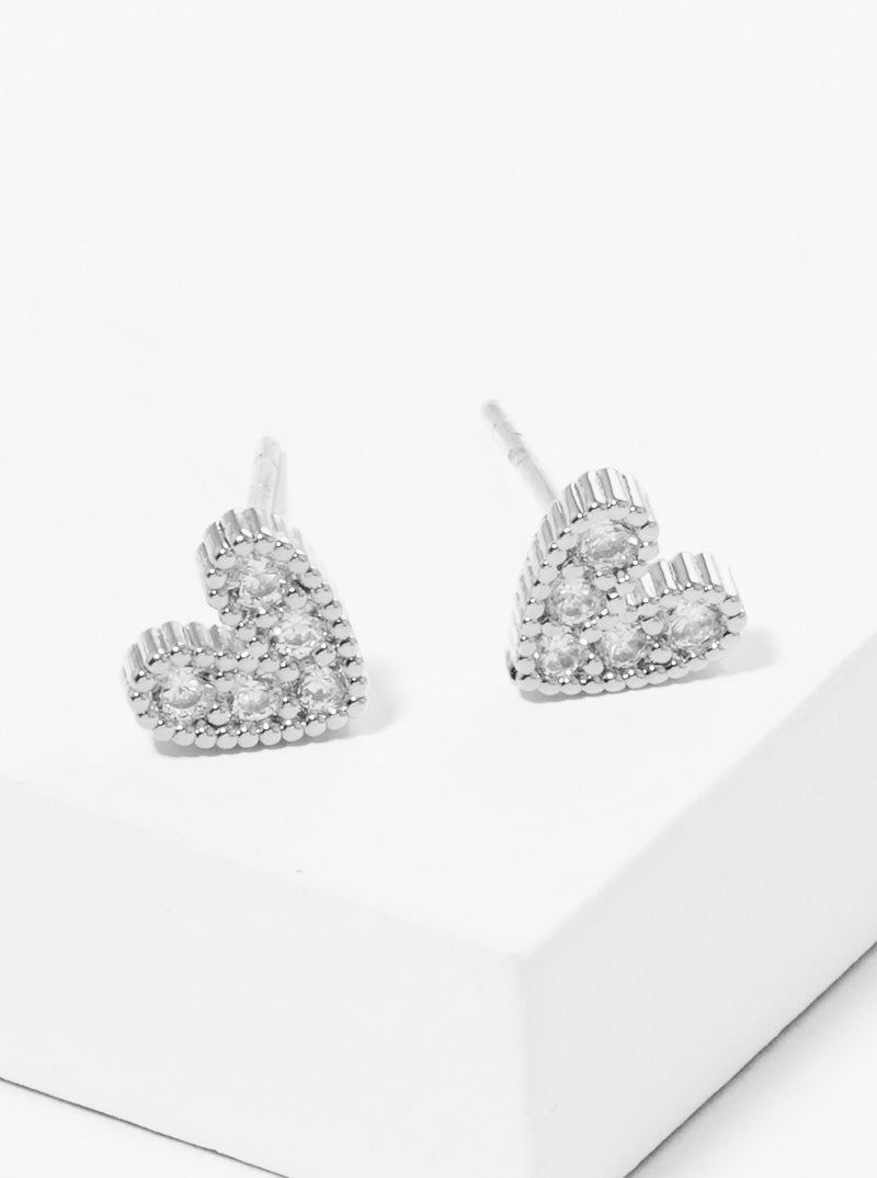 18k Gold Dipped 5mm Heart CZ Stone Sterling Silver Post Stud Earrings