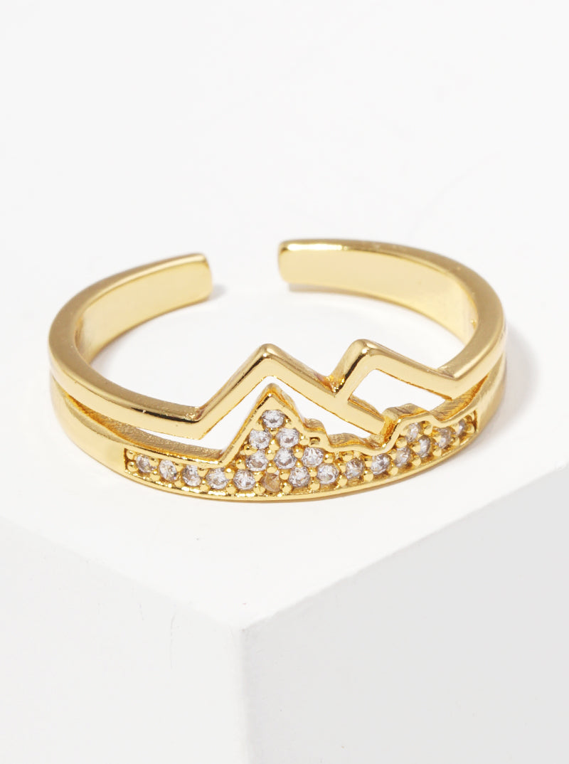 18k Gold Dipped CZ Pave Mountain Shape Adjustable Ring