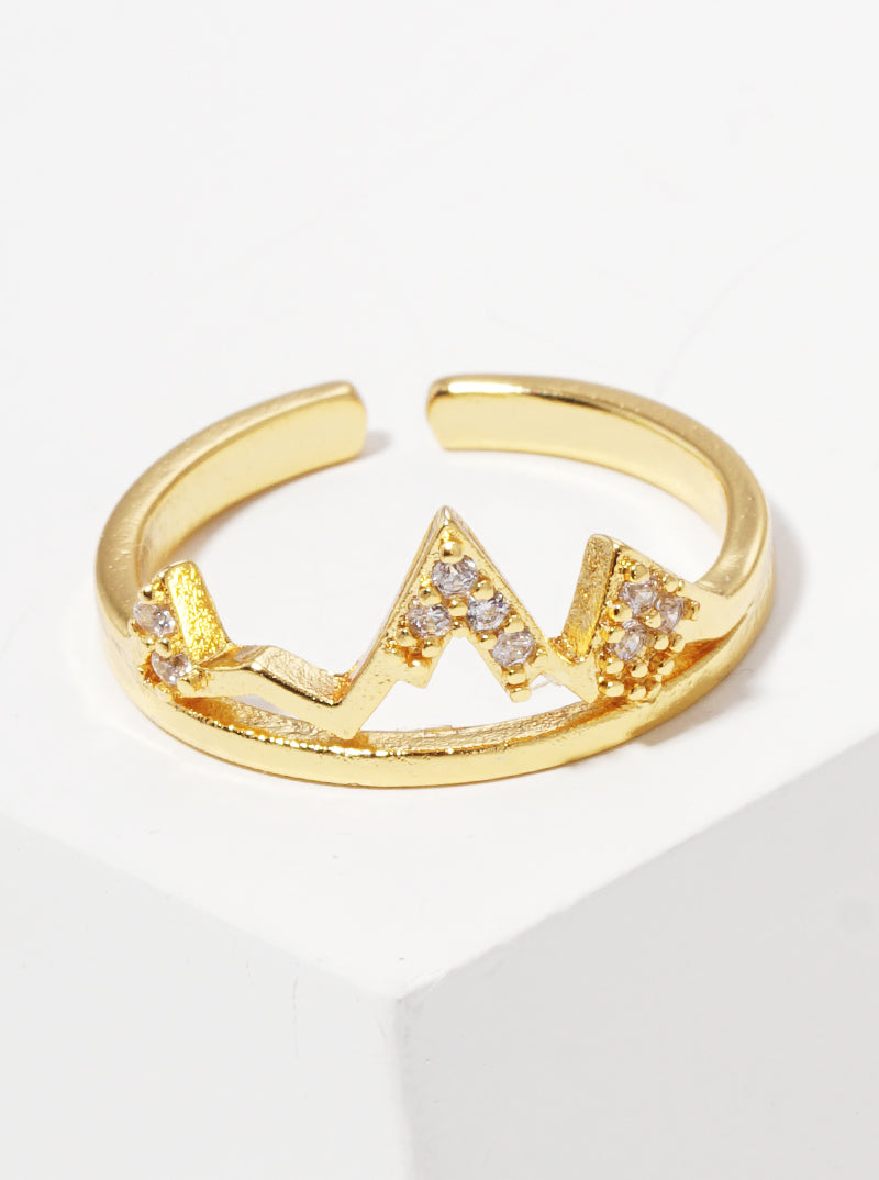 18k Gold Dipped CZ Pave Mountain Shape Adjustable Ring