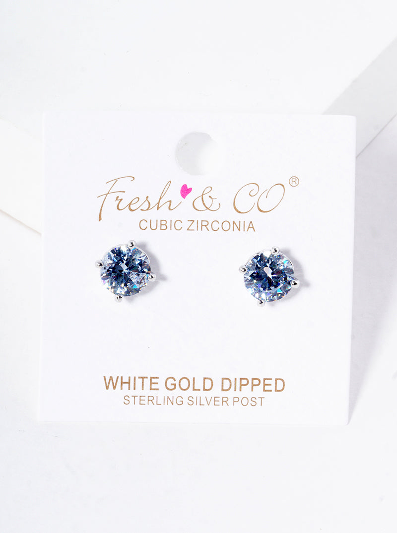 18k Gold Dipped 4-prong Round CZ Post Stud Earrings