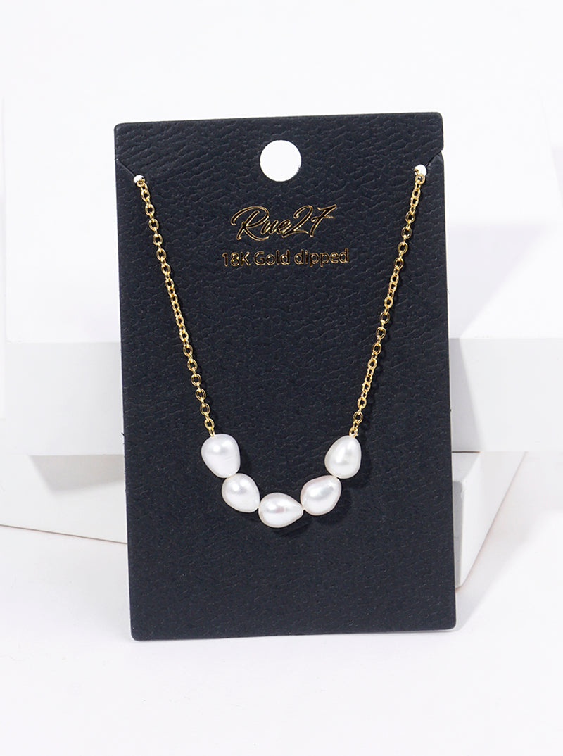 18k Gold Dipped 5 Freshwater Pearls Pendant Necklace