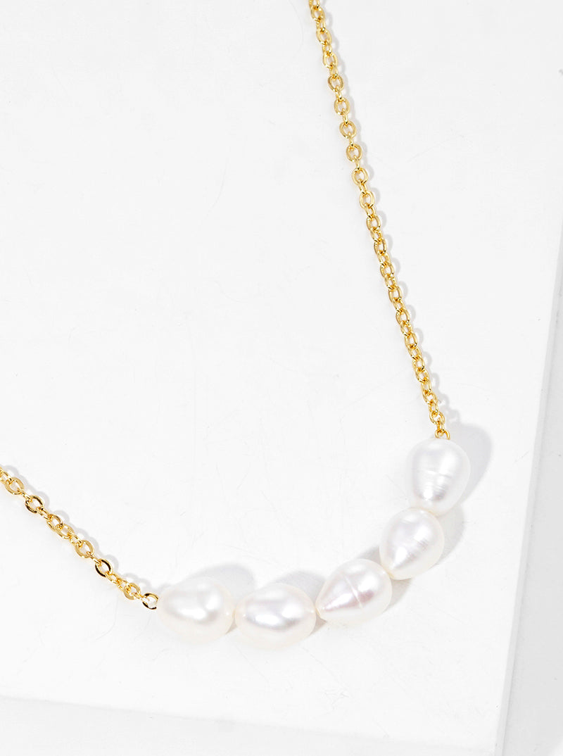 18k Gold Dipped 5 Freshwater Pearls Pendant Necklace