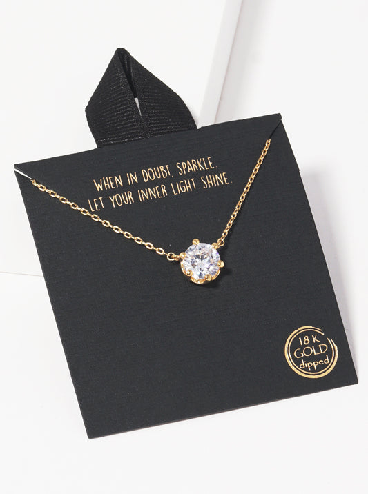 18k Gold Dipped 6-prong CZ Stone Pendant Delicate Necklace