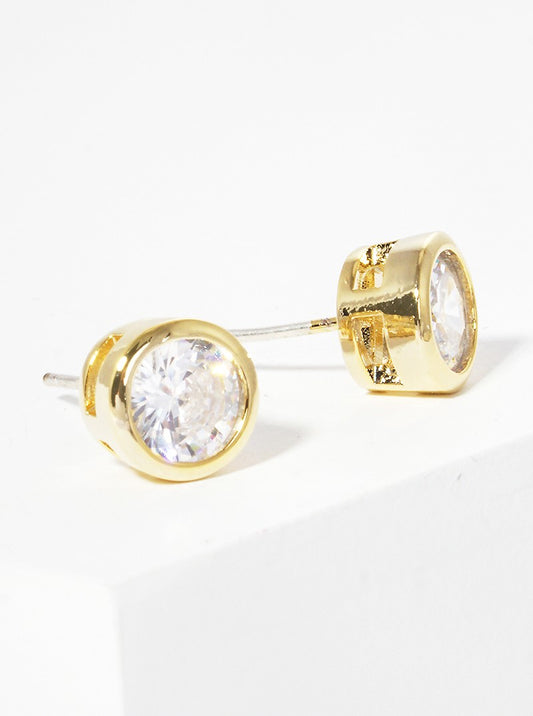 18k Gold Dipped 6mm Round Bezel CZ Sterling Silver Post Stud Earrings