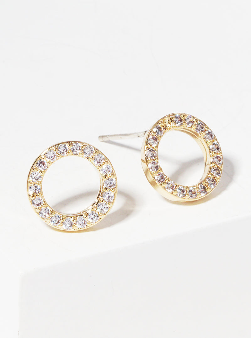 18k Gold Dipped 8mm CZ Pave Round Sterling Silver Post Stud Earrings