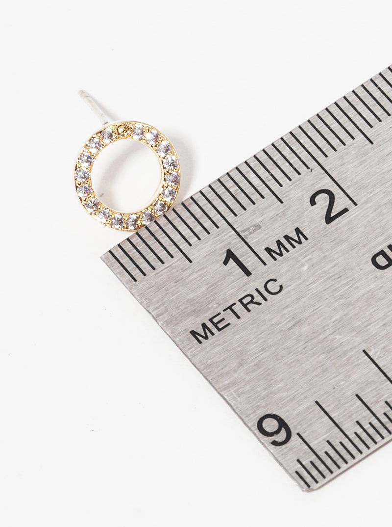 18k Gold Dipped 8mm CZ Pave Round Sterling Silver Post Stud Earrings