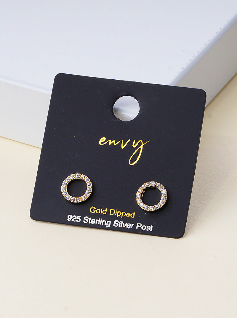 18k Gold Dipped 8mm CZ Pave Round Sterling Silver Post Stud Earrings