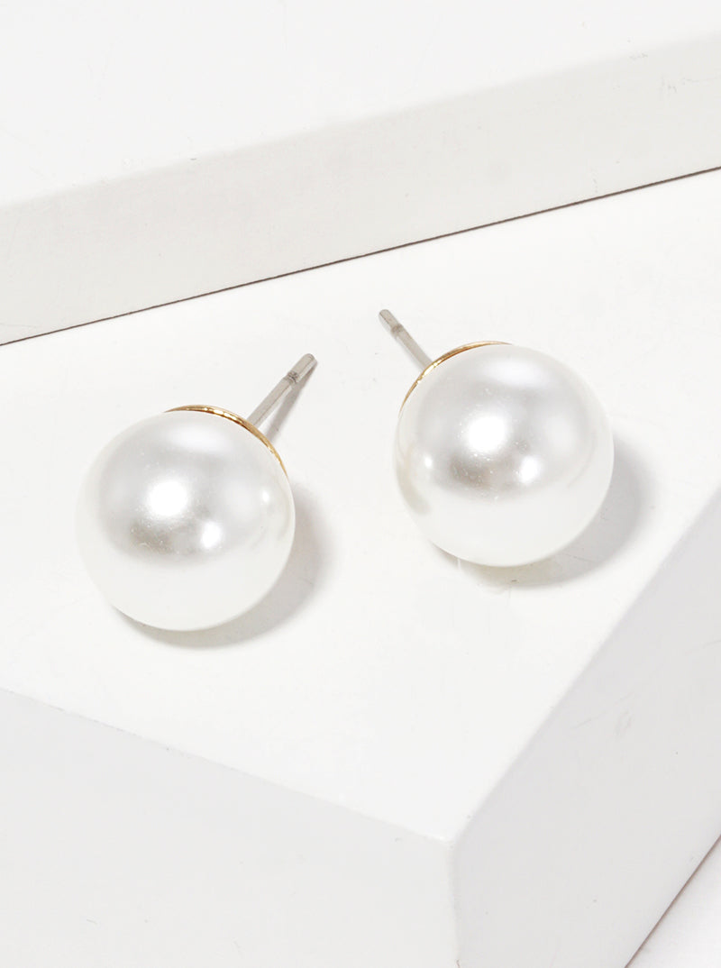 18k Gold Dipped 9mm Glass Pearl Sterling Silver Post Stud Earrings