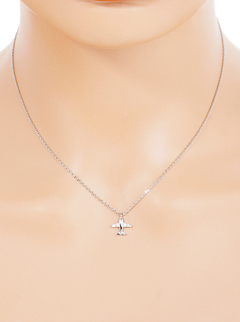 18k Gold Dipped CZ Airplane Pendant Delicate Necklace