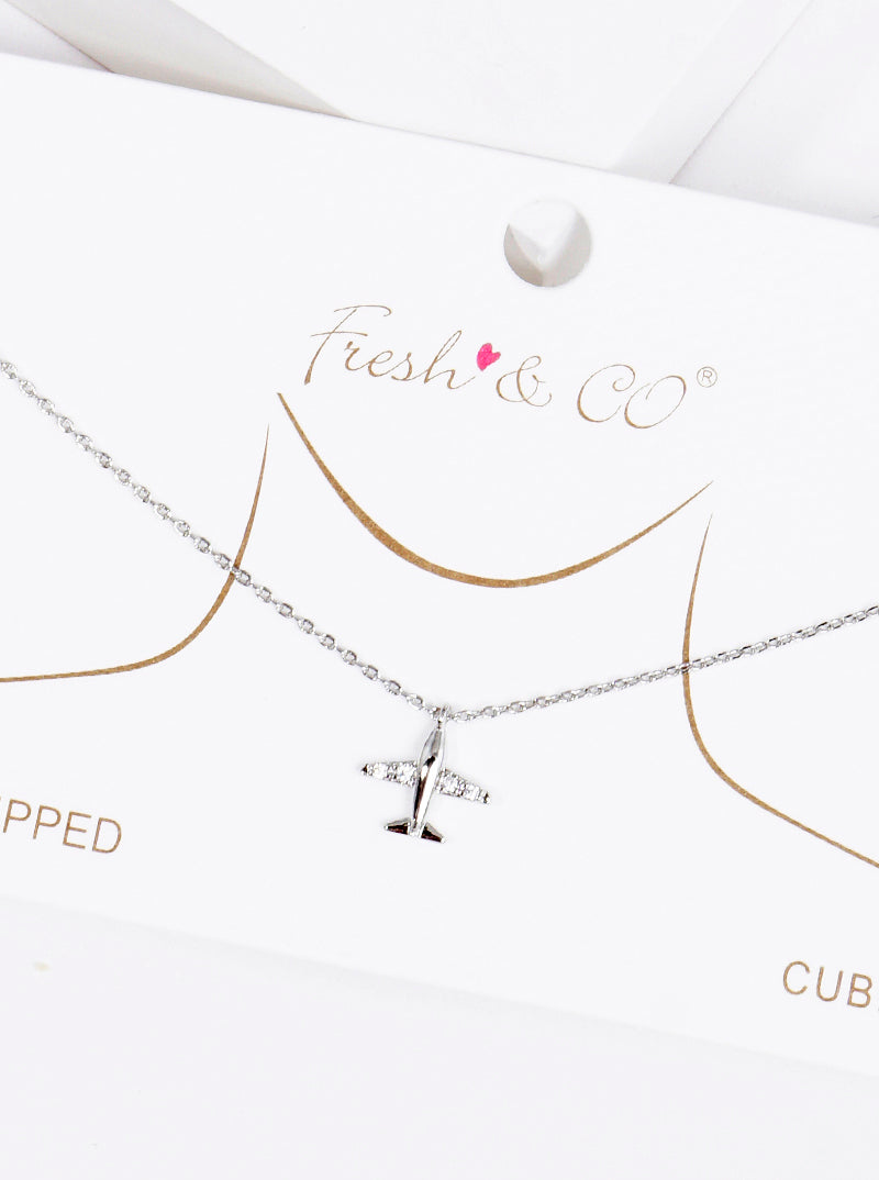 18k Gold Dipped CZ Airplane Pendant Delicate Necklace