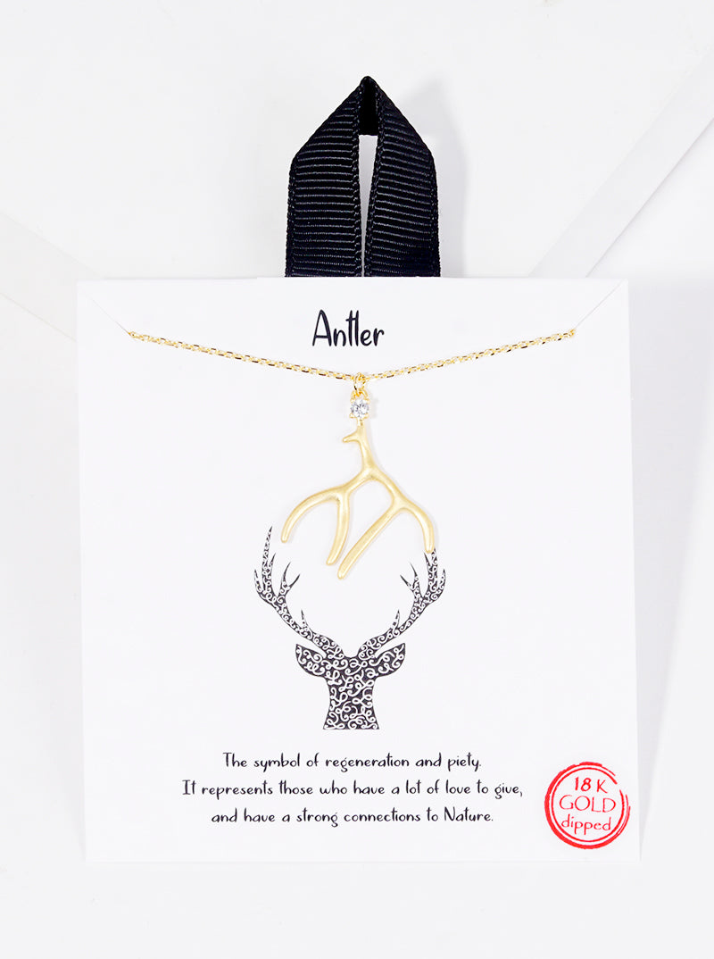 White Gold Dipped CZ Antler Pendant Necklace