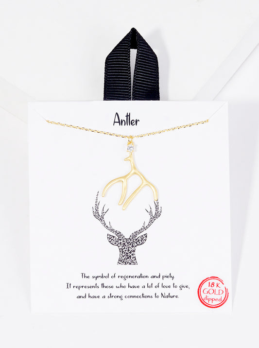 18k Gold Dipped CZ Antler Pendant Necklace