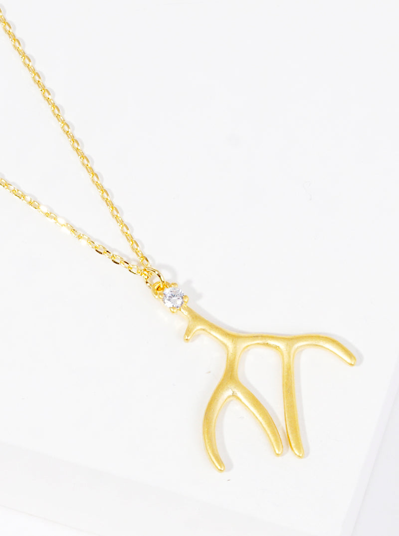 18k Gold Dipped CZ Antler Pendant Necklace