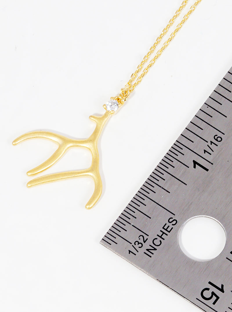18k Gold Dipped CZ Antler Pendant Necklace