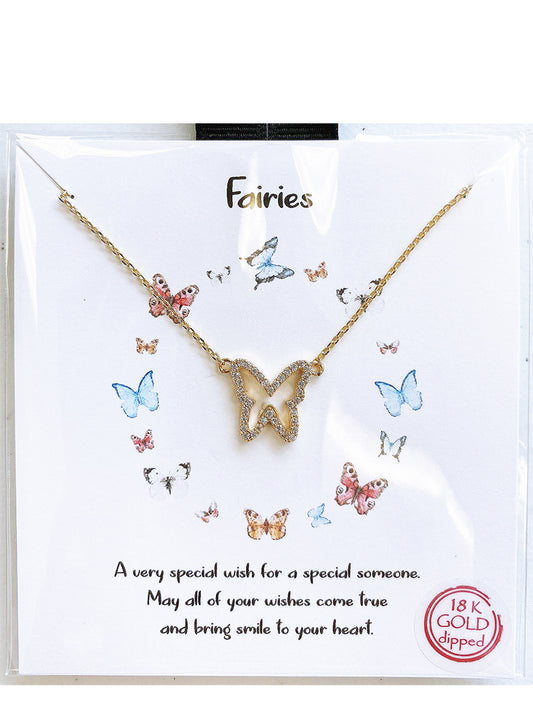 18k Gold Dipped CZ Butterfly Pendant Necklace
