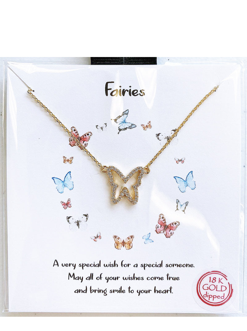 White Gold Dipped CZ Butterfly Pendant Necklace