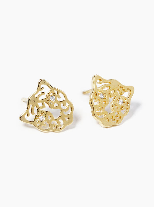 18k Gold Dipped CZ Eyes Tiger Post Stud Earrings