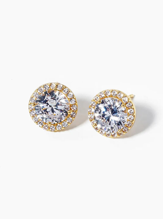 18k Gold Dipped CZ Pave 4-prong Cubic Zirconia Post Stud Earrings