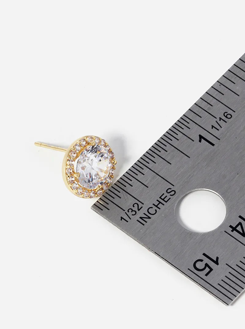 18k Gold Dipped CZ Pave 4-prong Cubic Zirconia Post Stud Earrings