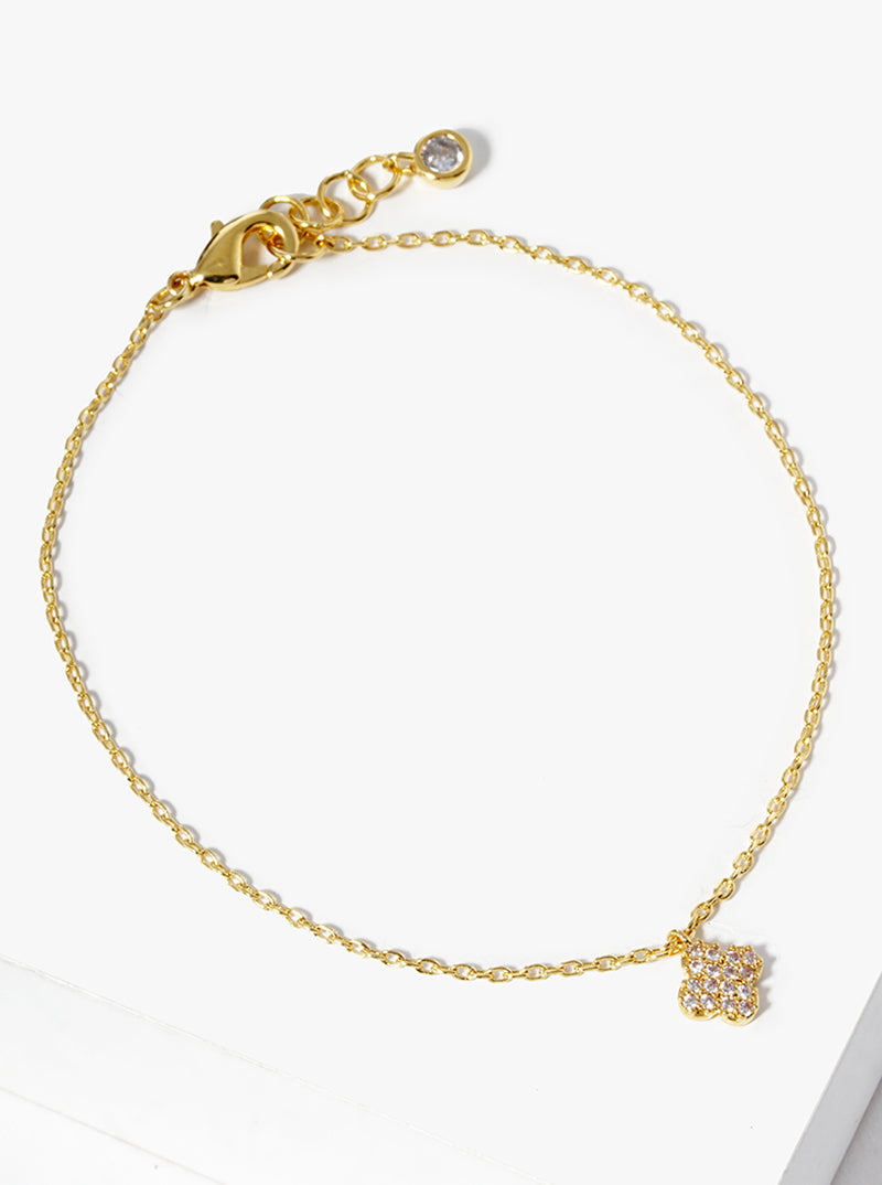 18k Gold Dipped CZ Pave 6mm Quatrefoil Bracelet