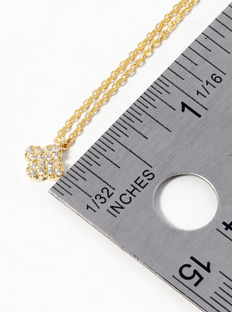 18k Gold Dipped CZ Pave 6mm Quatrefoil Pendant Necklace