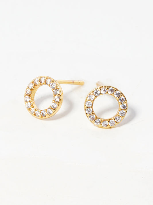 18k Gold Dipped CZ Pave 7mm Circle Post Stud Earrings
