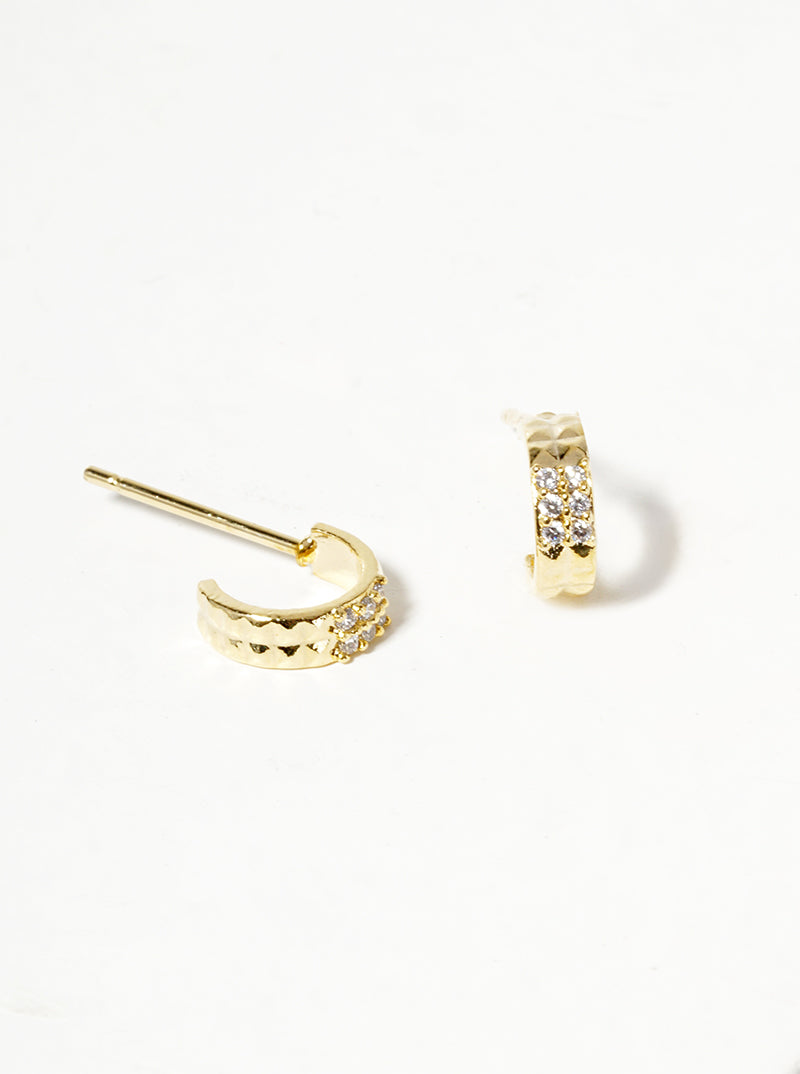 18k Gold Dipped CZ Pave 7mm Dainty Open Hoop Earrings