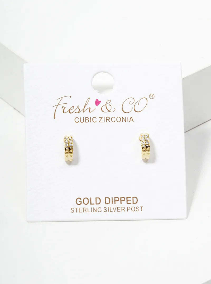18k Gold Dipped CZ Pave 7mm Dainty Open Hoop Earrings