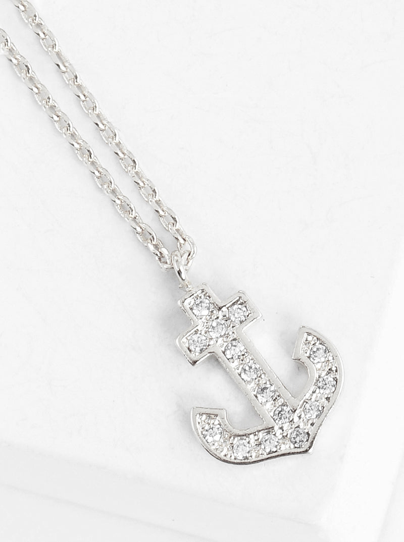18k Gold Dipped CZ Pave Anchor Pendant Delicate Necklace