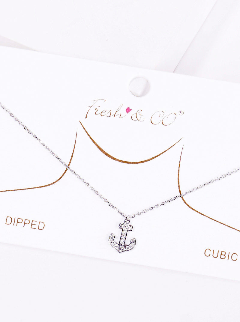 18k Gold Dipped CZ Pave Anchor Pendant Delicate Necklace