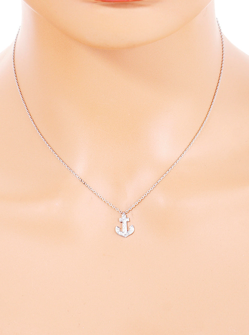 18k Gold Dipped CZ Pave Anchor Pendant Delicate Necklace