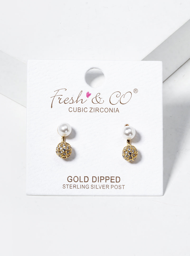 18k Gold Dipped Flower CZ Post Stud Earrings