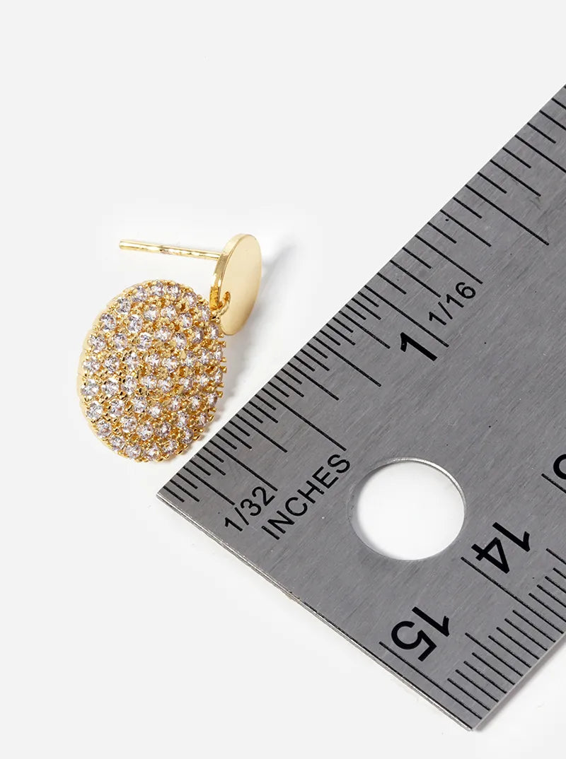 18k Gold Dipped CZ Pave Circle Drop Dangle Post Earrings