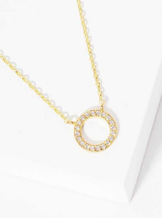 18k Gold Dipped CZ Pave Circle Pendant Delicate Necklace