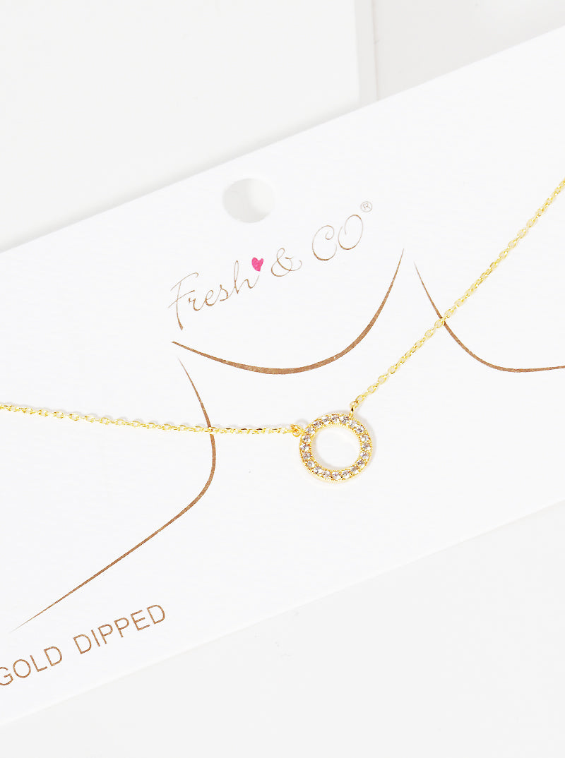 18k Gold Dipped CZ Pave Circle Pendant Delicate Necklace